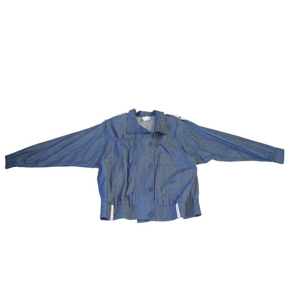 Pierre Lamonte Women's Denim Jacket Size 16 Button-Front Elastic Waist Striped D View 2